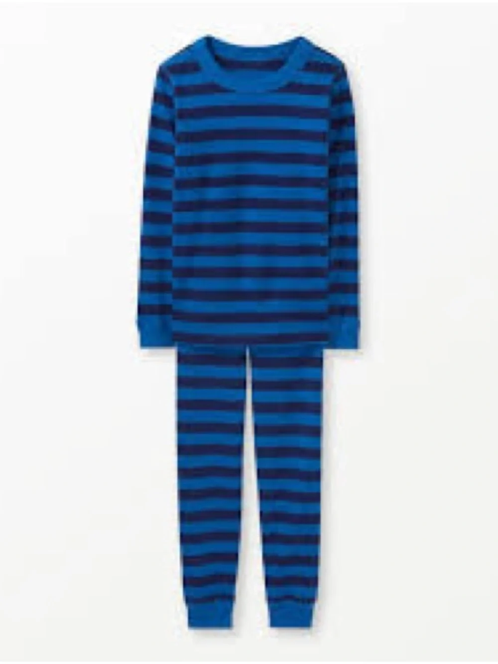 Hanna Andersson Blue & Navy Striped Long-Sleeve Pajama Set, size 140/10.